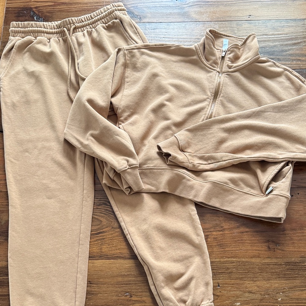 Fabletics Tan Cropped Quarter-Zip Sweatshirt & Jo… - image 3